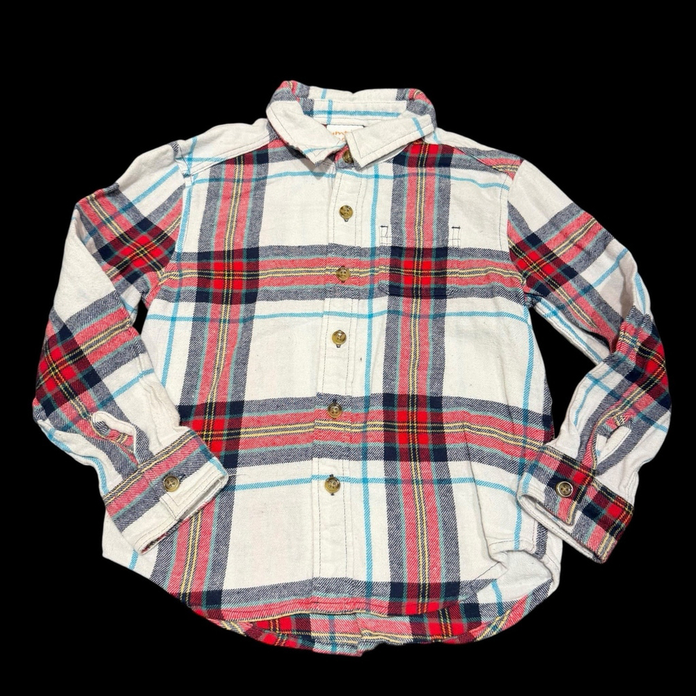 Jumping Beans Toddler Boys Size 4 Long Sleeve Plaid Flannel Ivory, Red, Navy